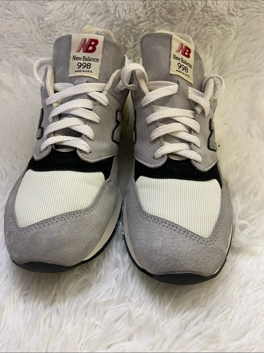 New Balance Gray, White & Black Men's 998 Suede Mesh Low Top Sneakers.Size-11.5